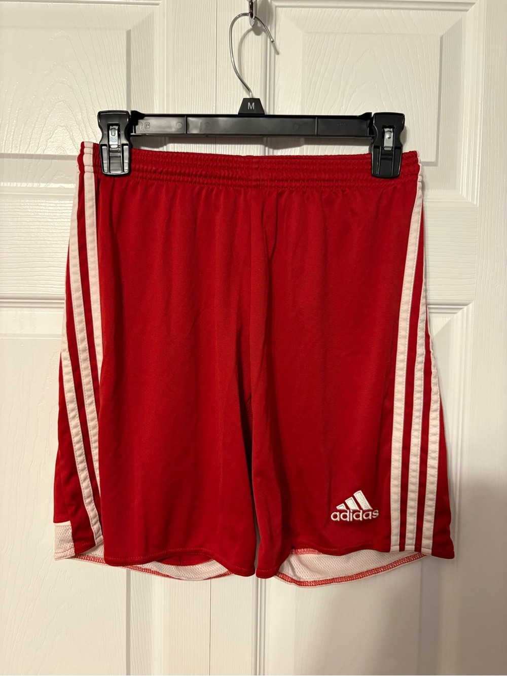 adidas Red Shorts with White Three-Stripe Detail